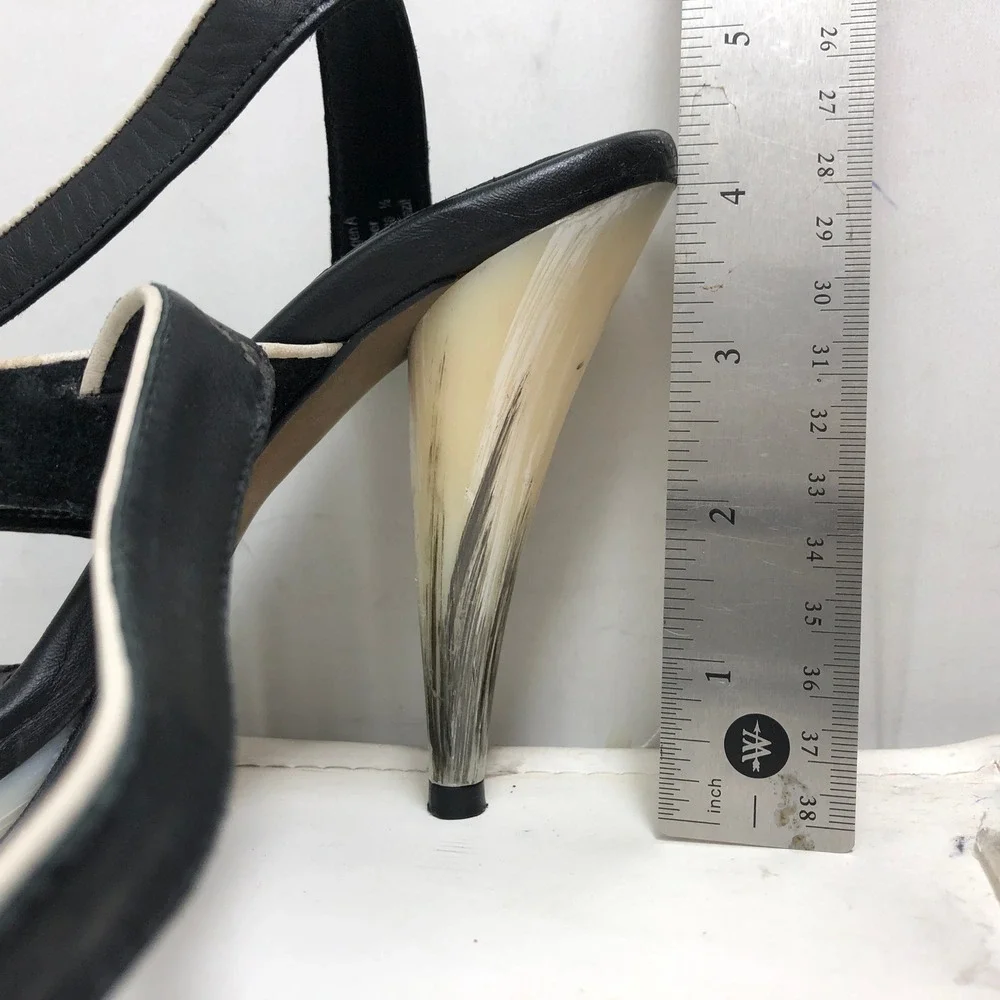 Max Azria Platform Pump Womens 36.5 Imogen Strappy Black White Leather Heel Y2K